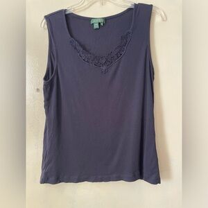 Lauren Ralph Lauren lace trim tank navy blue size 1X feminine y2k sleeveless